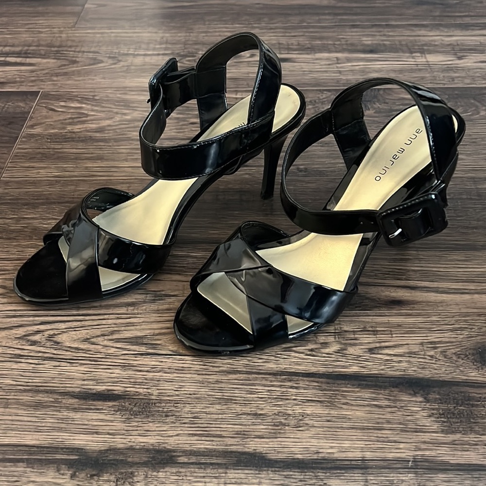Ann Marino Black Patent Ankle Strap Heels Size 10M 3.5” Heel - Picture 6 of 8
